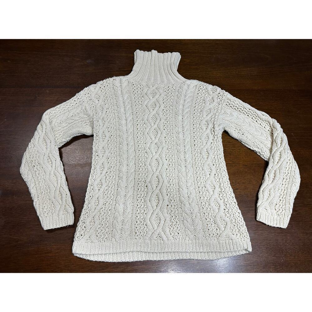 Yorkshire Knitting Co Cable Knit Fisherman Sweater Cream Women M Turtle Neck - Picture 3 of 8